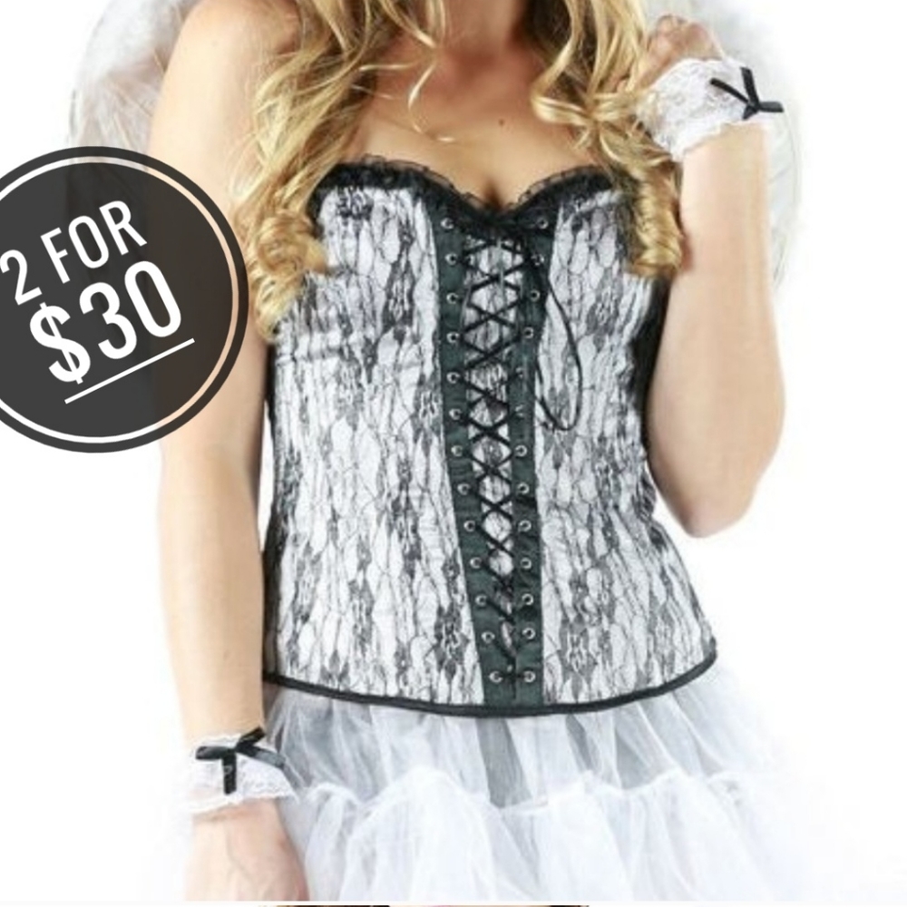 SEXY GRAY WHITE BLACK CORSET TOP BLOUSE WITH THONG